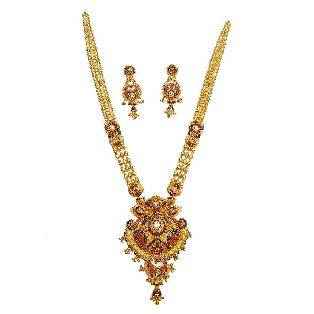 916 Gold Kalkatti Designer Necklace Set MGA - GLS035