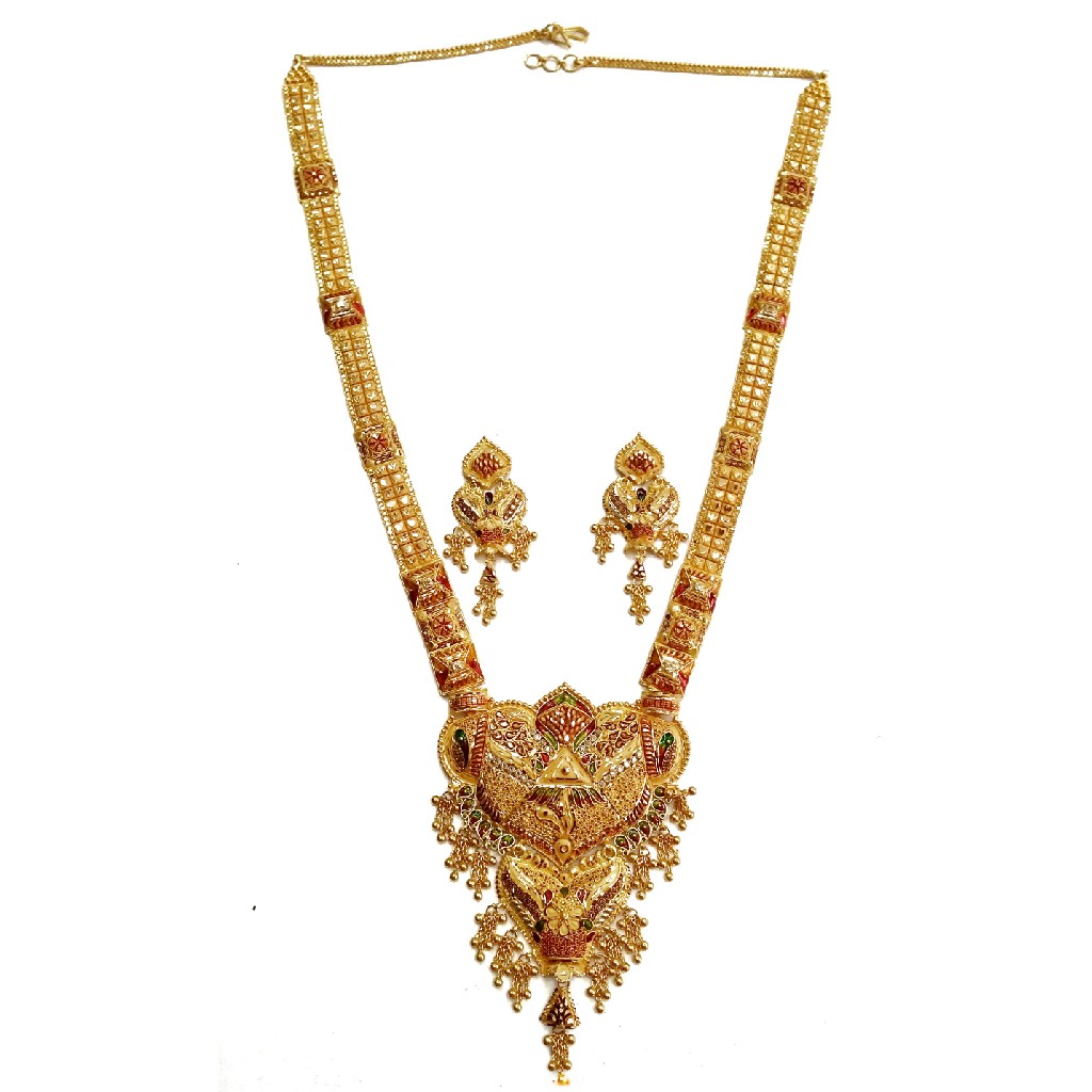 22k Gold Kalkatti Meenakari Necklace Set MGA - GLS034