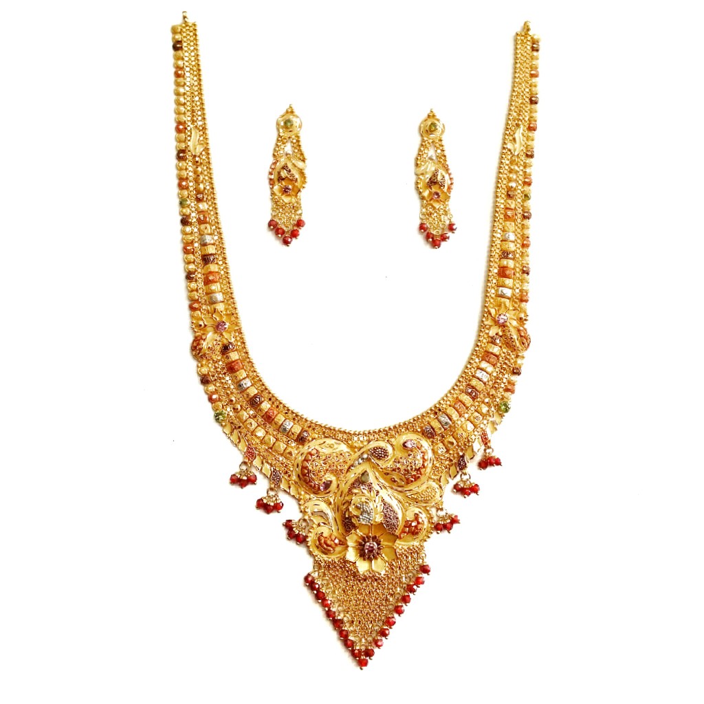 22k Gold Kalkatti Meenakari Necklace Set MGA - GLS033