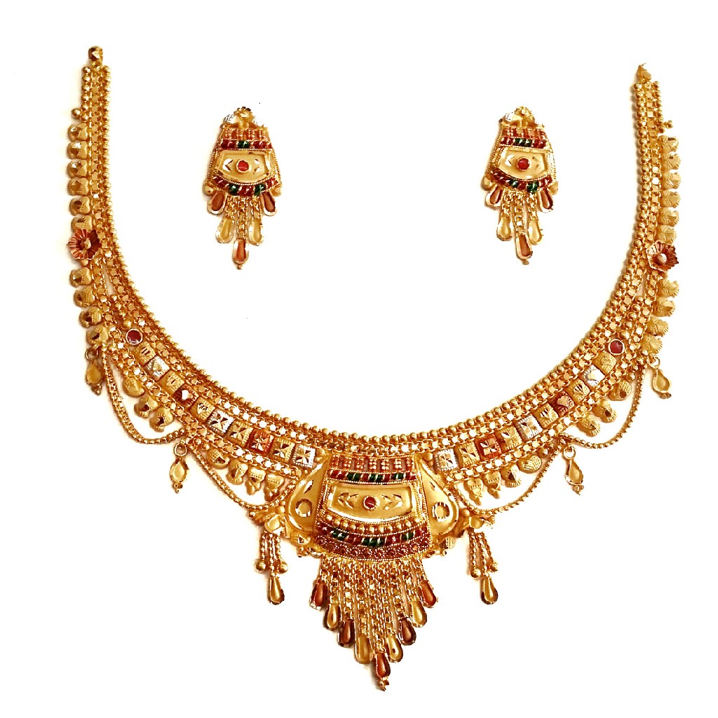 22k Gold Kalkatti Jhula Chain Necklace Set MGA - GN091