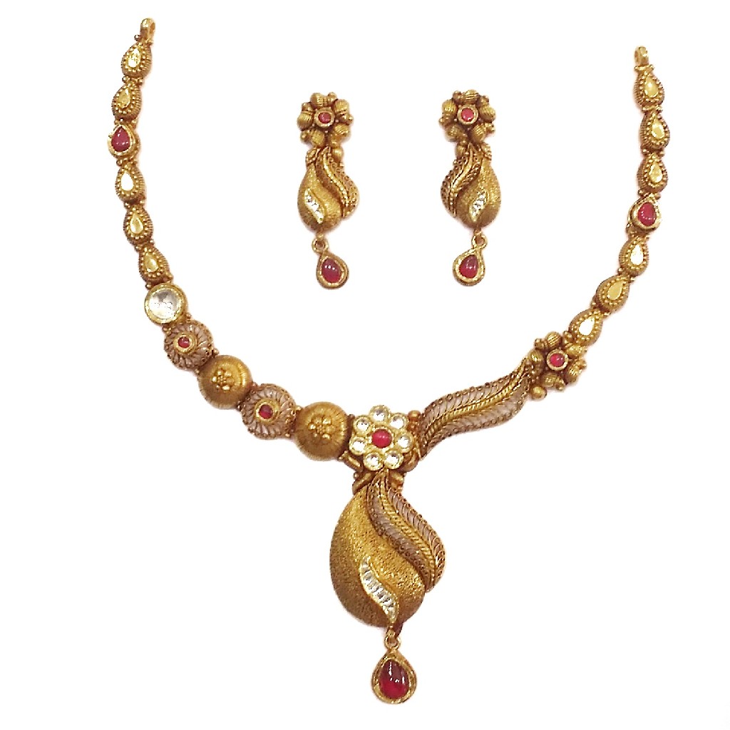 22kt Gold Antique Oxidised Designer Necklace Set MGA - GN087