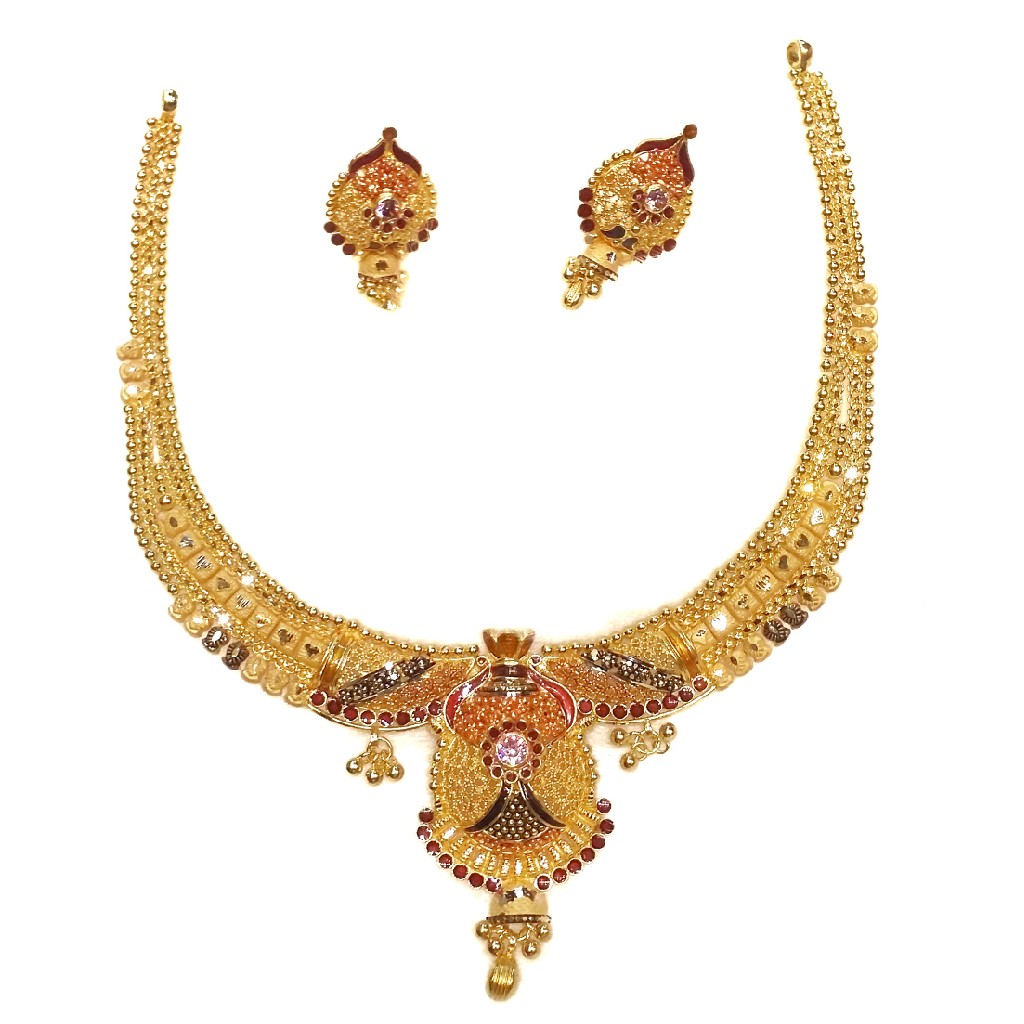 916 gold kalkatti meenakari necklace set mga - gn086