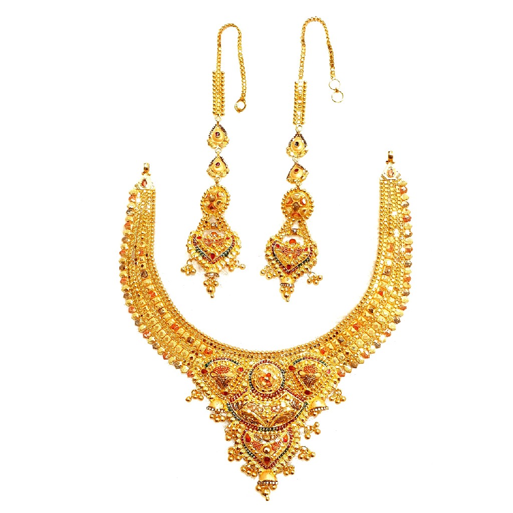 22k Gold Rajwadi Choker  Necklace Set MGA - GN084