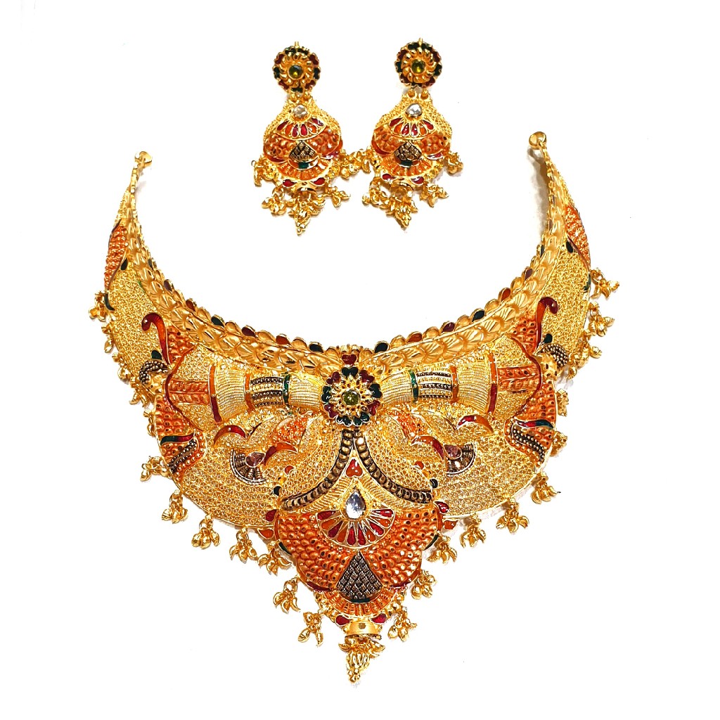 22k Gold Rajwadi Meenakari Choker Necklace Set MGA - GN083