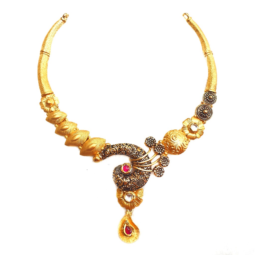 22k Gold Antique Rajwadi Nakkashi Necklace MGA - GN080