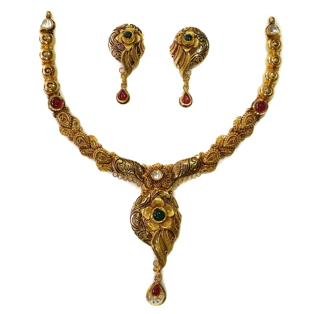 916 Gold Antique Oxidised Designer Nakashi Necklace Set MGA - GN076