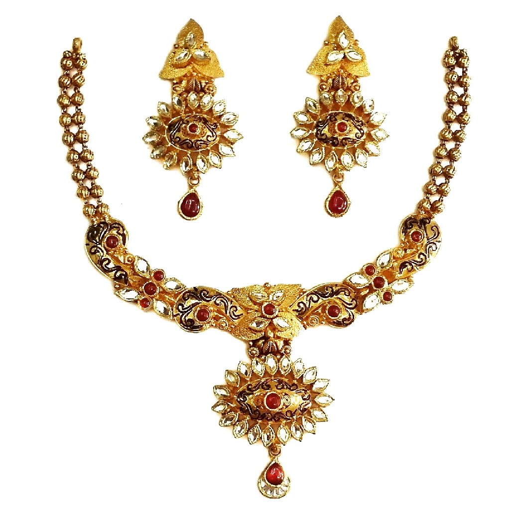 22k gold antique oxidised designer necklace set mga - gn074