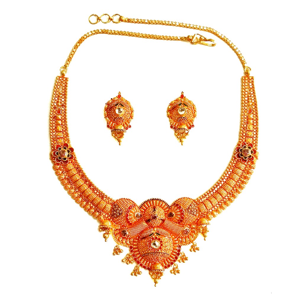 916 Gold Round Shaped Geru Polish Necklace Set MGA - GN072