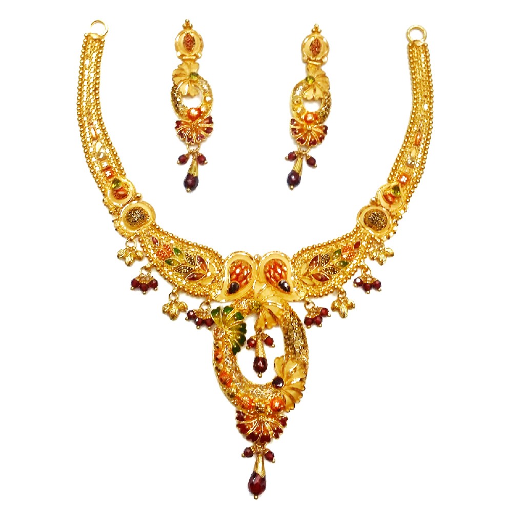 916 Gold Oval Shaped Designer Necklace Set MGA - GN068