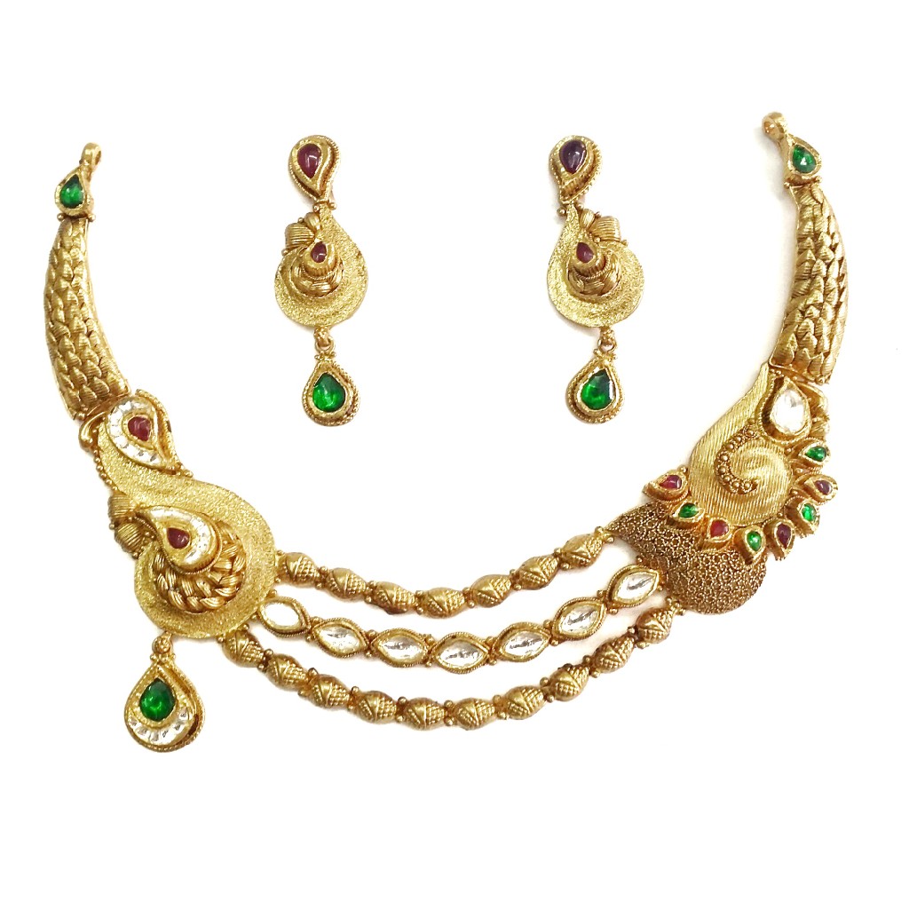 22k gold antique oxidised designer necklace set mga - gn050