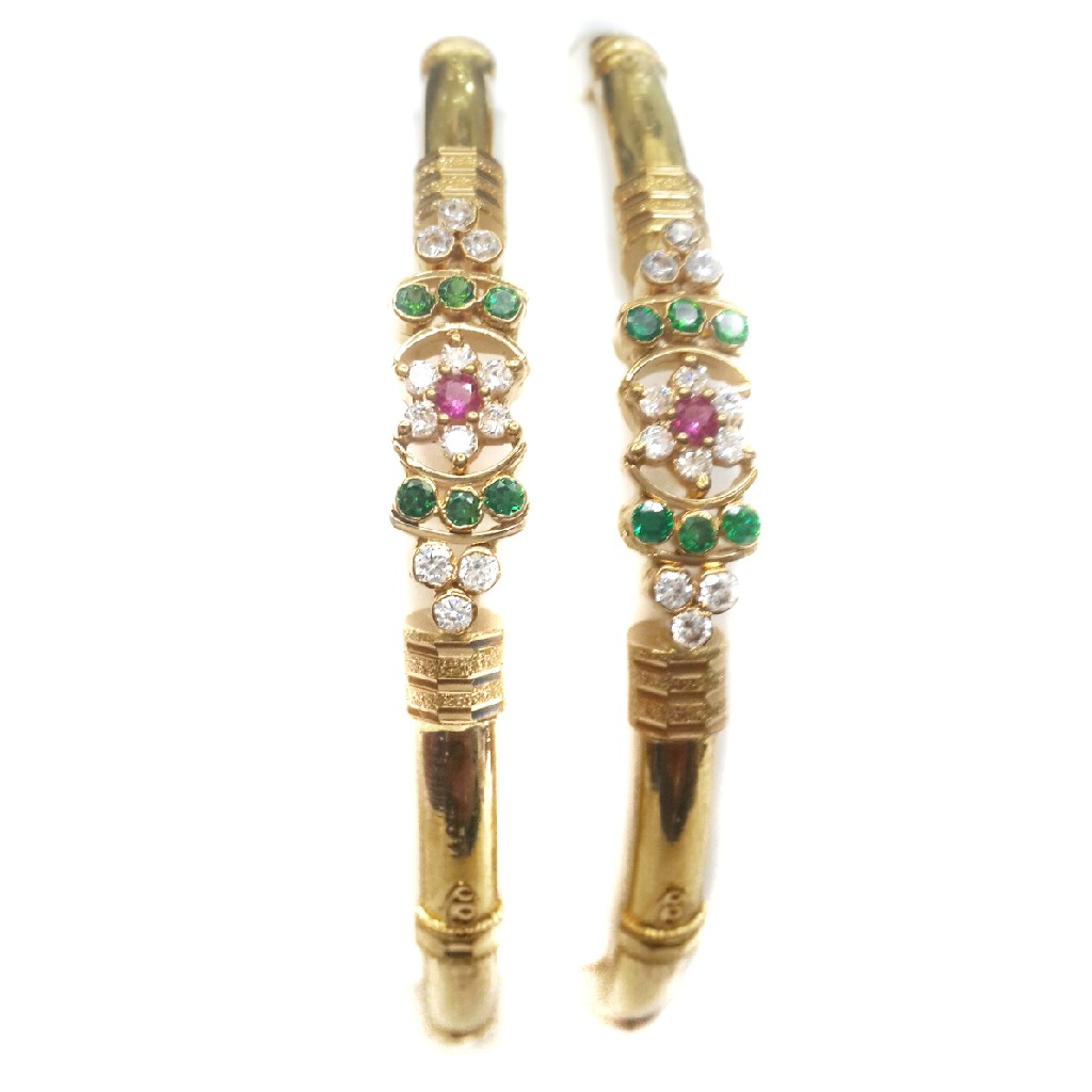 916 Gold Colourful Diamond Designer Kadli Bangles MGA - GK060