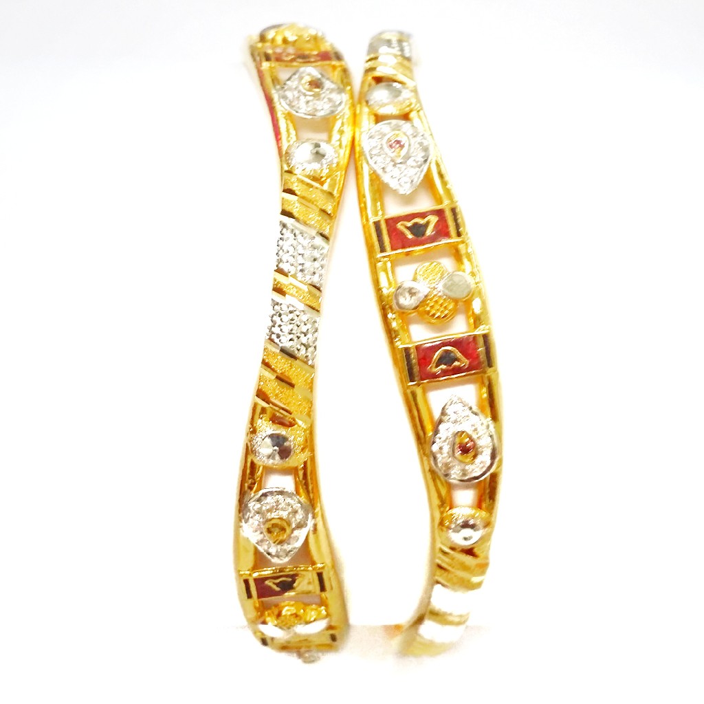 916 Gold CZ Diamond Kadli Bangles MGA - GK056
