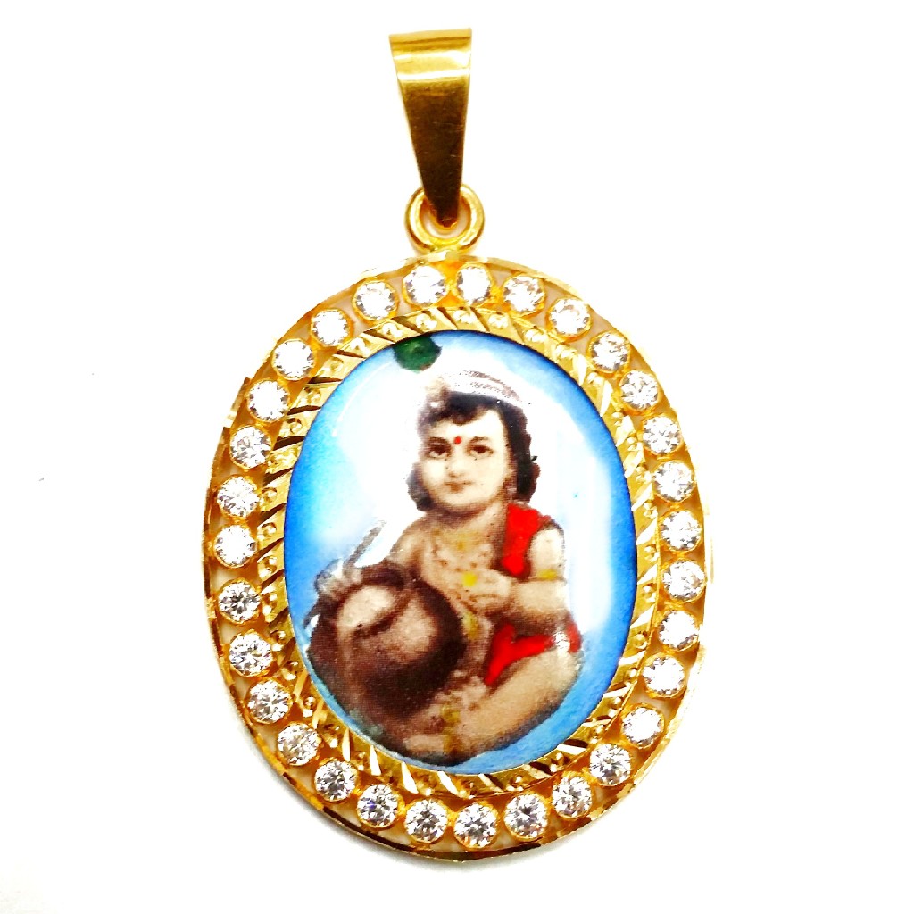 916 Gold CZ Diamond Oval Shaped Krishna Pendant MGA - GP011