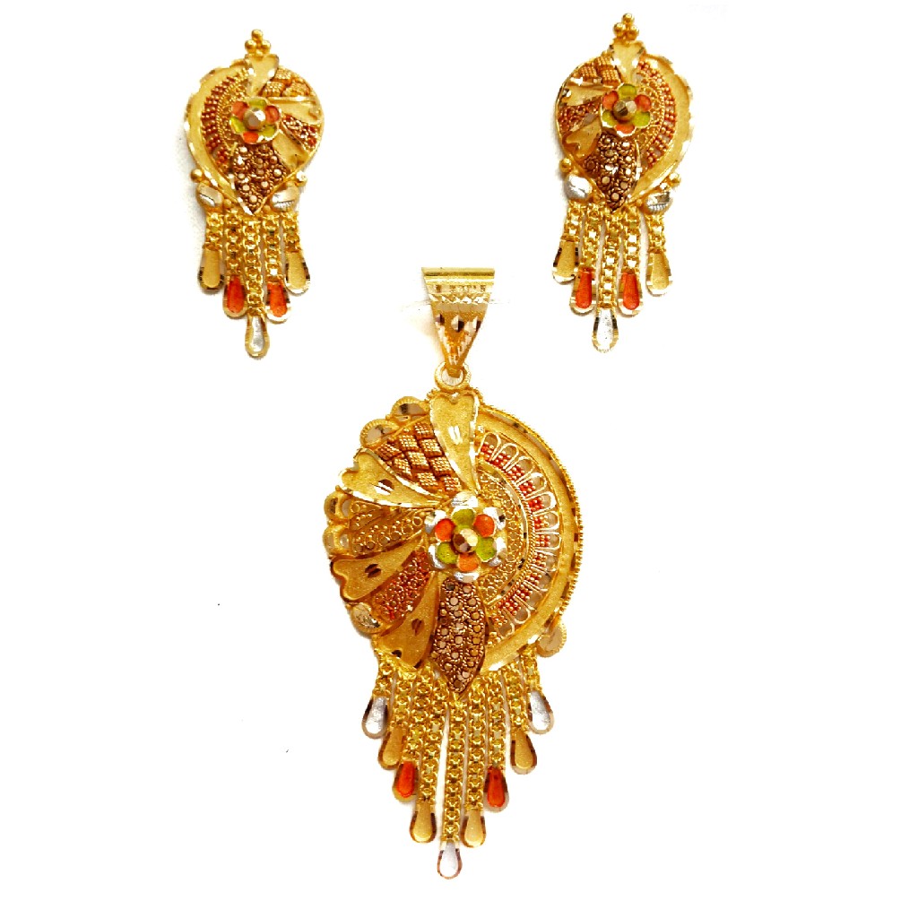22kt Gold Kalkatti flower Designer Pendant Set MGA - GPS0012
