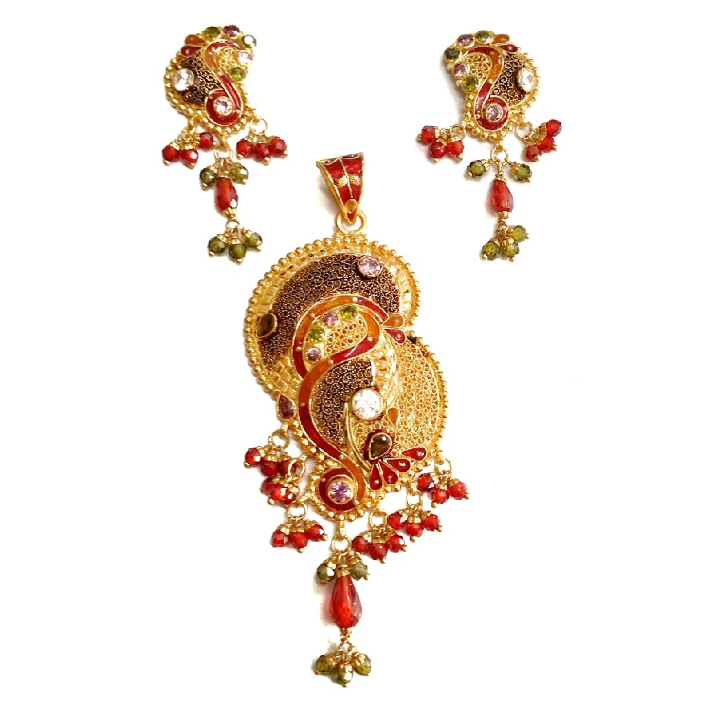 22k Gold Kalkatti Meenakari Designer Pendant Set MGA - GPS008