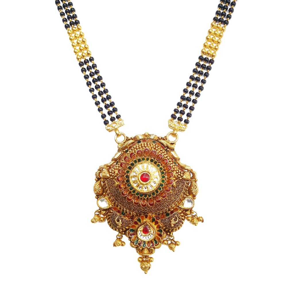 22k Gold Antique Flower Shaped Rajwadi Mangalsutra MGA - GM055