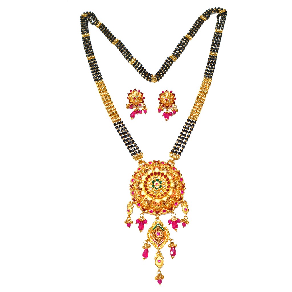 22kt Gold Kalkatti Round Shape 3 Line Mangalsutra MGA - GM048