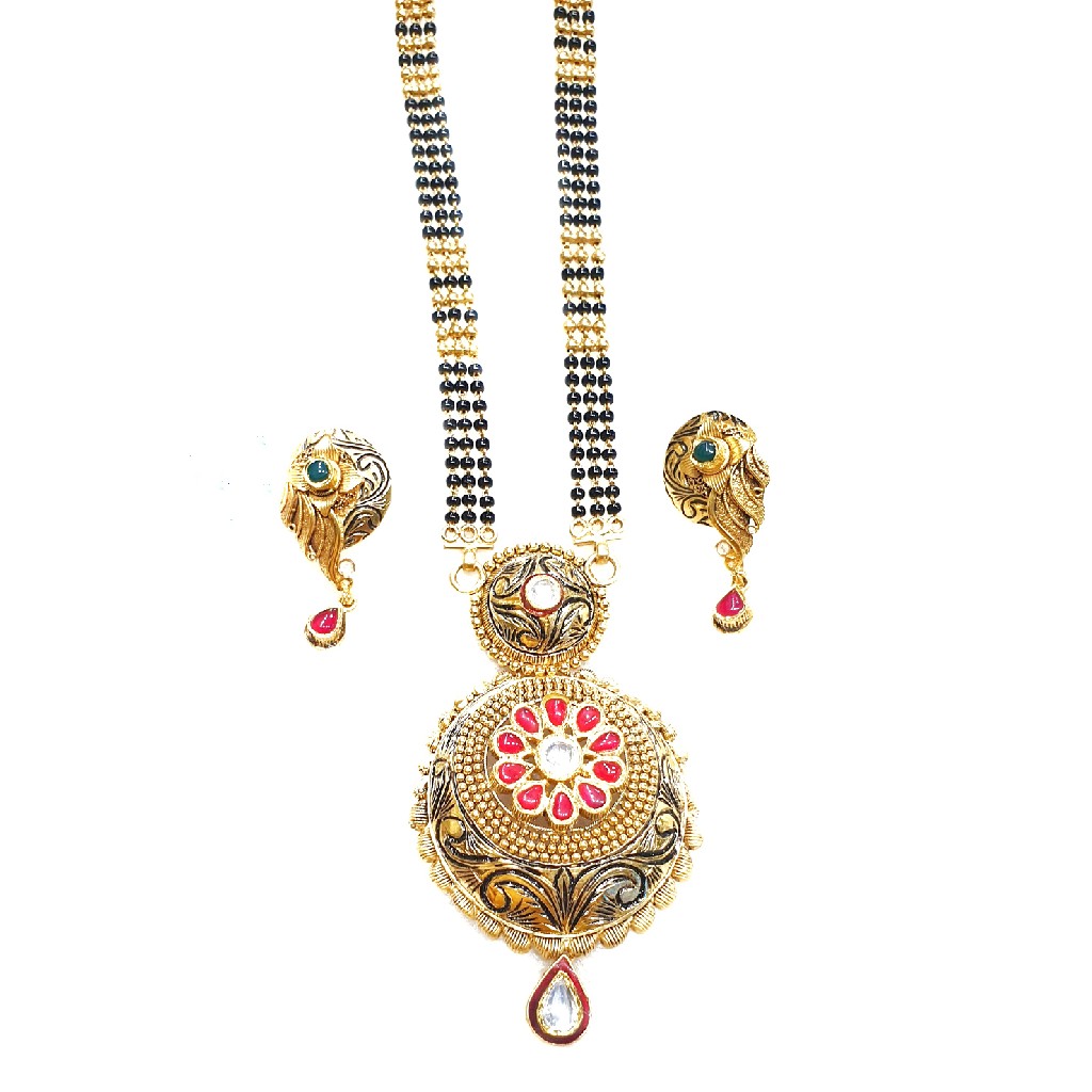 22k Gold intec Oxidised flower shape mangalsutra MGA - GM042