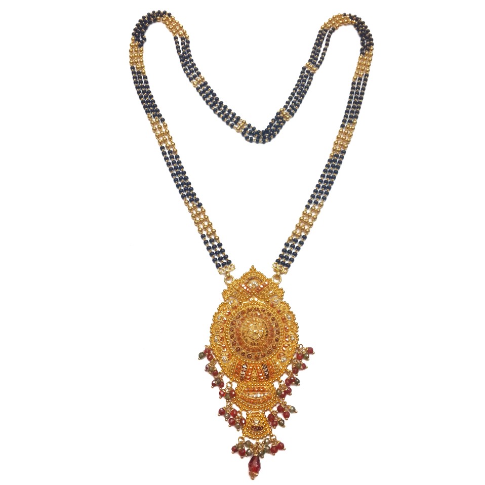 22k Gold Cross Black Beads Kalkatti Mangalsutra MGA - GM028