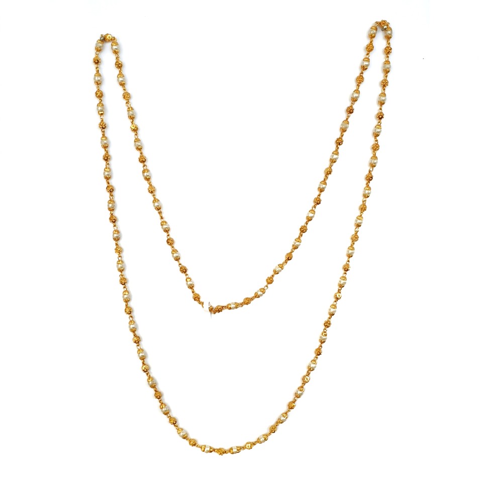 1 gram gold forming moti mala chain mga - mle0022