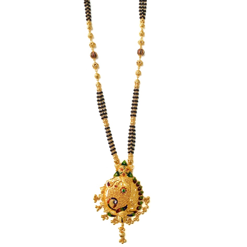 916 Gold Meenakari Peacock 3 Line Mangalsutra MGA - GM016