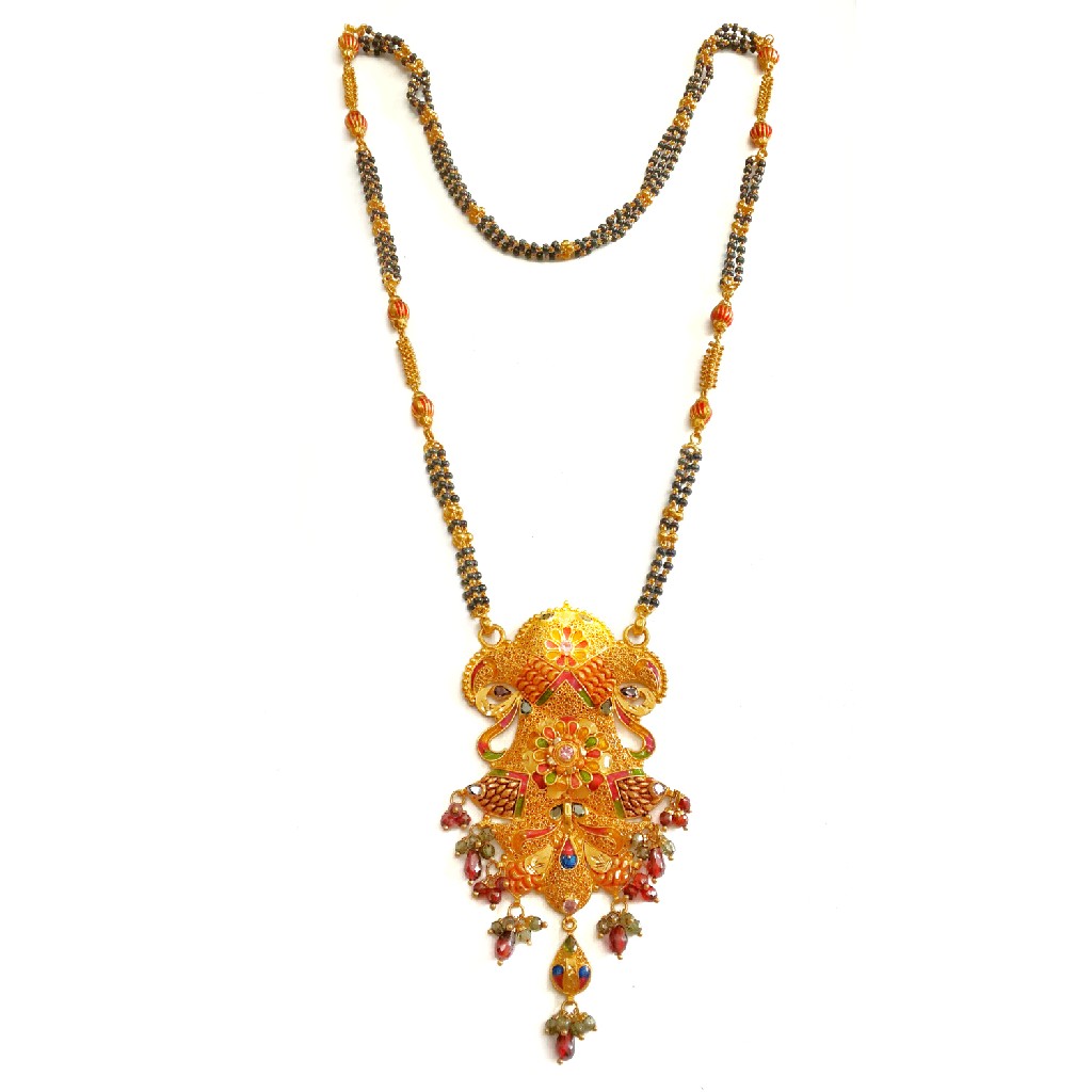 22k gold kalkatti meenakari flower shape mangalsutra mga - gm014