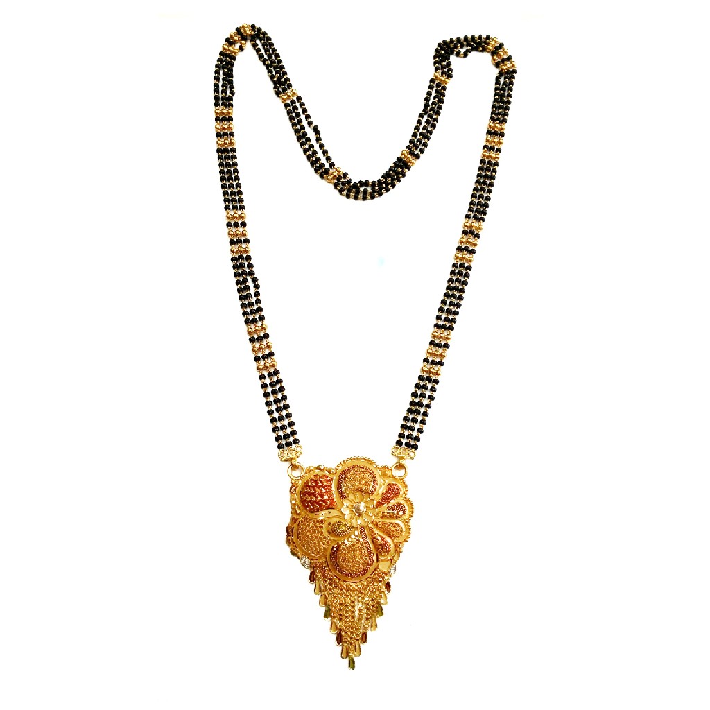 22k Gold Golden Flower 3 Line Mangalsutra MGA - GM012