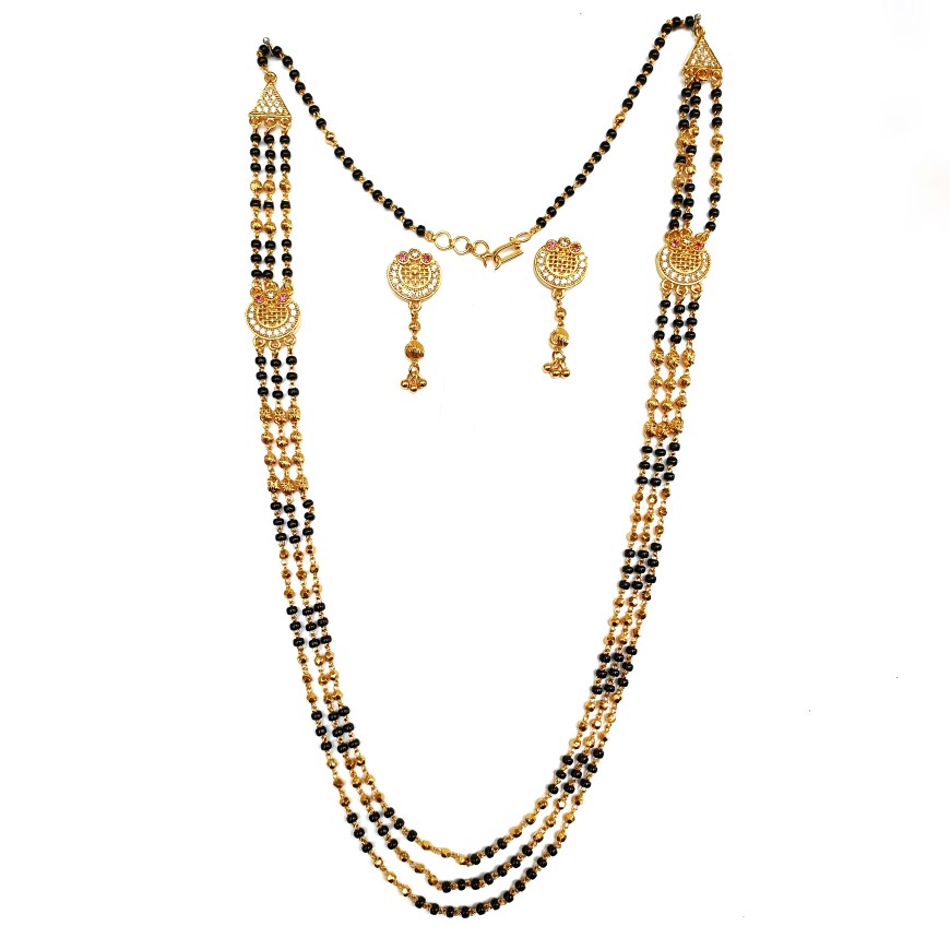 1 gram gold forming three line mangalsutra mga - mse0103