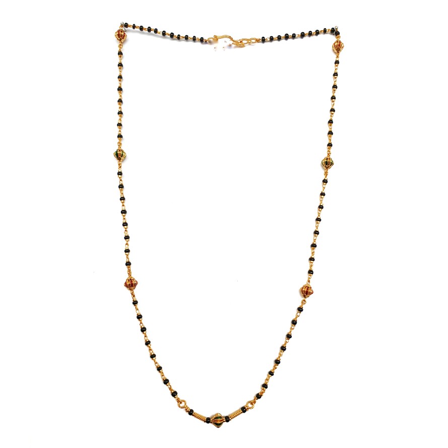 1 gram gold forming single line black beads mangalsutra mga - mse0052