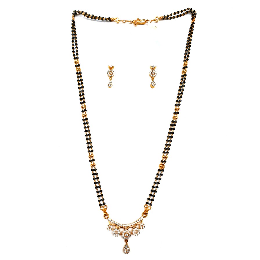 One gram gold forming two line cz diamond mangalsutra mga - mse0014