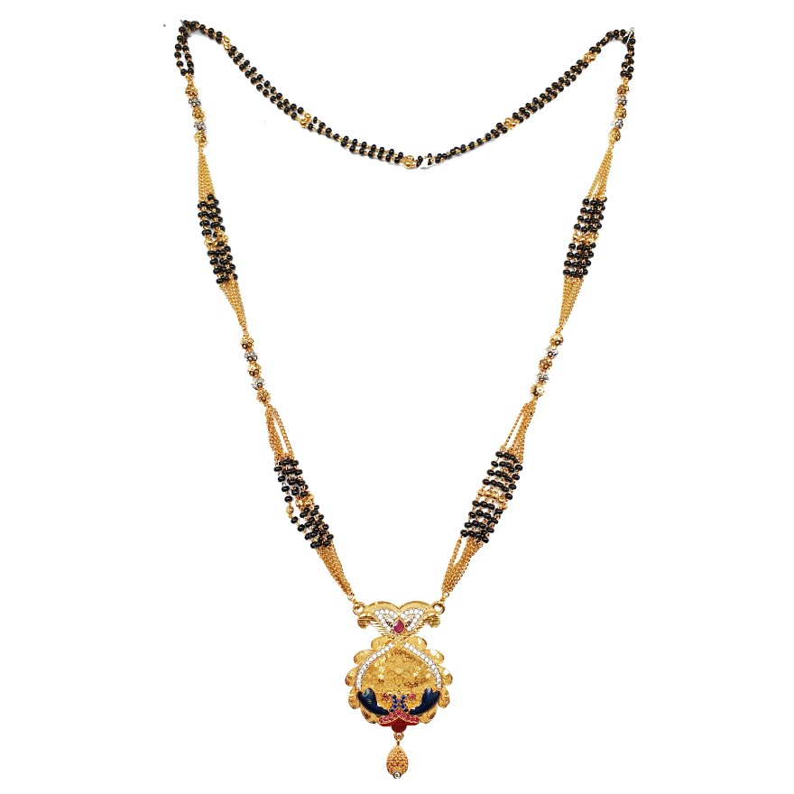 1 gram gold forming meenakari peacock mangalsutra mga - mse0106