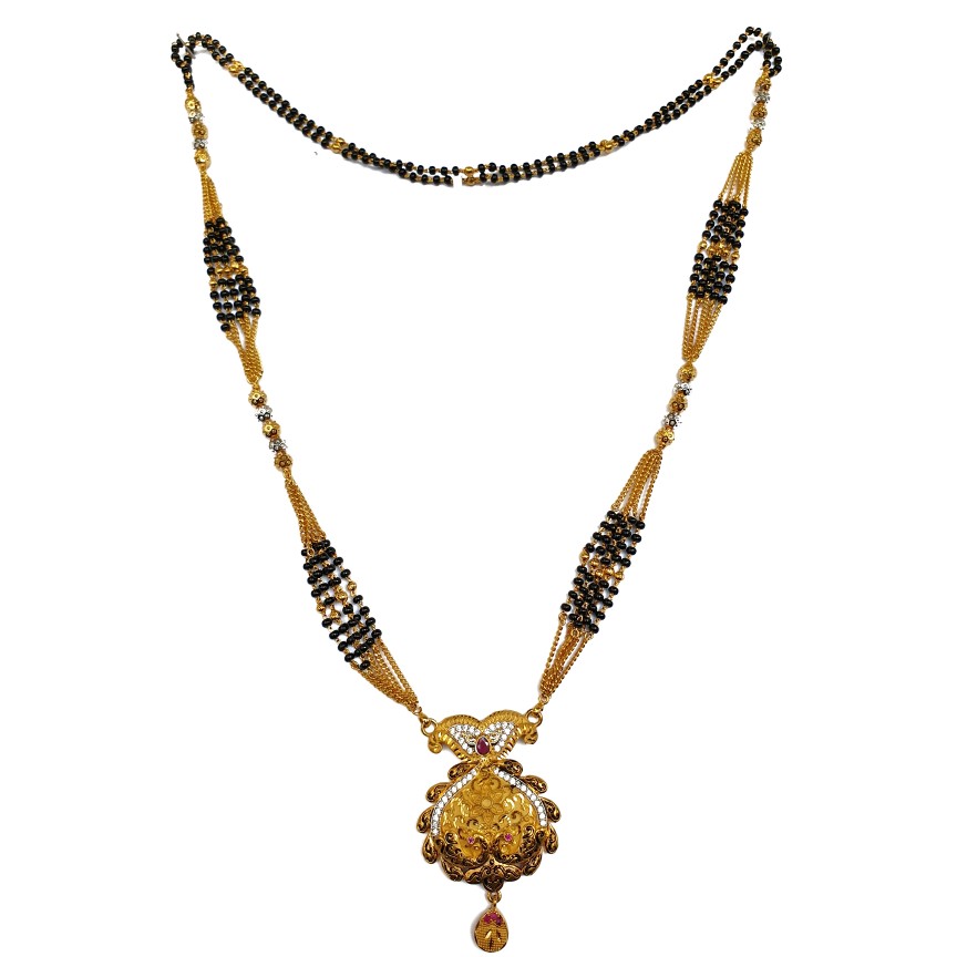 1 gram gold forming peacock mangalsutra mga - mse0105