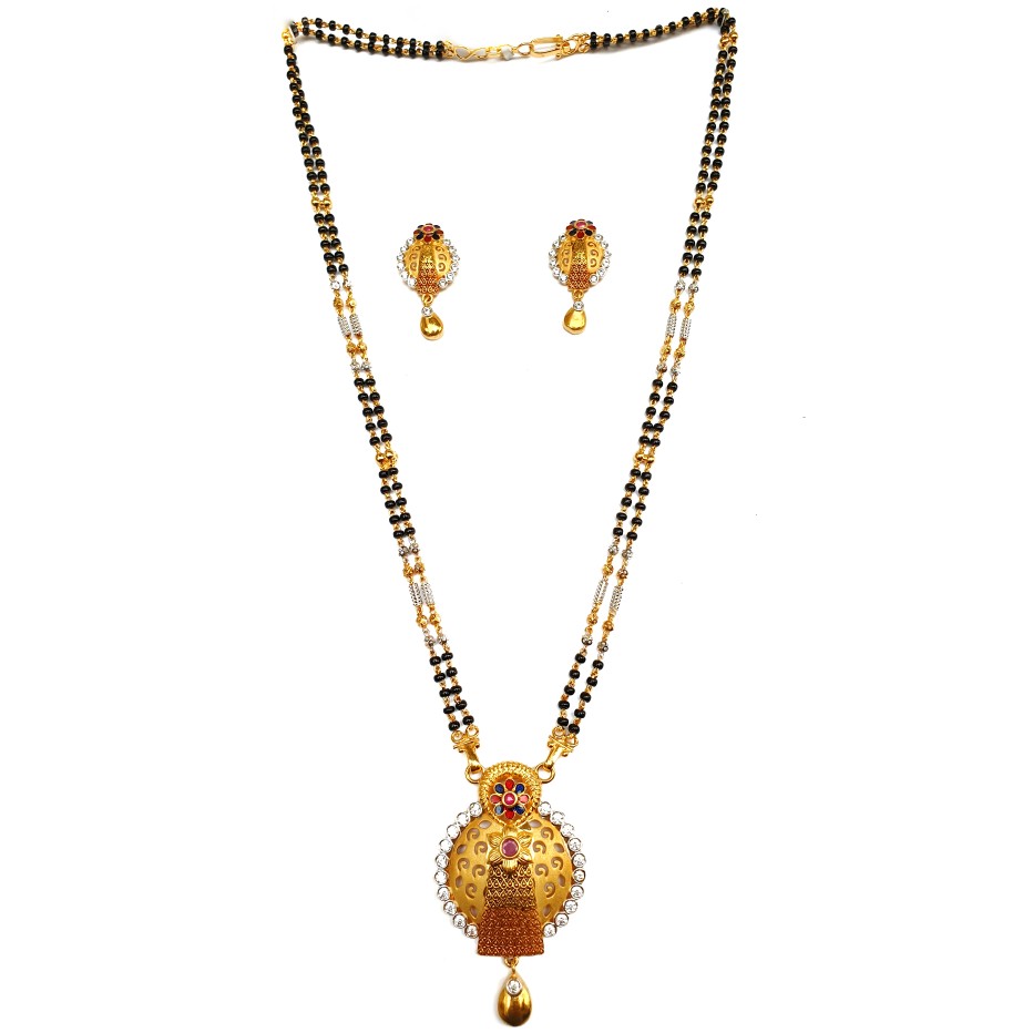 1 gram gold forming two line round shape mangalsutra mga - mse0114