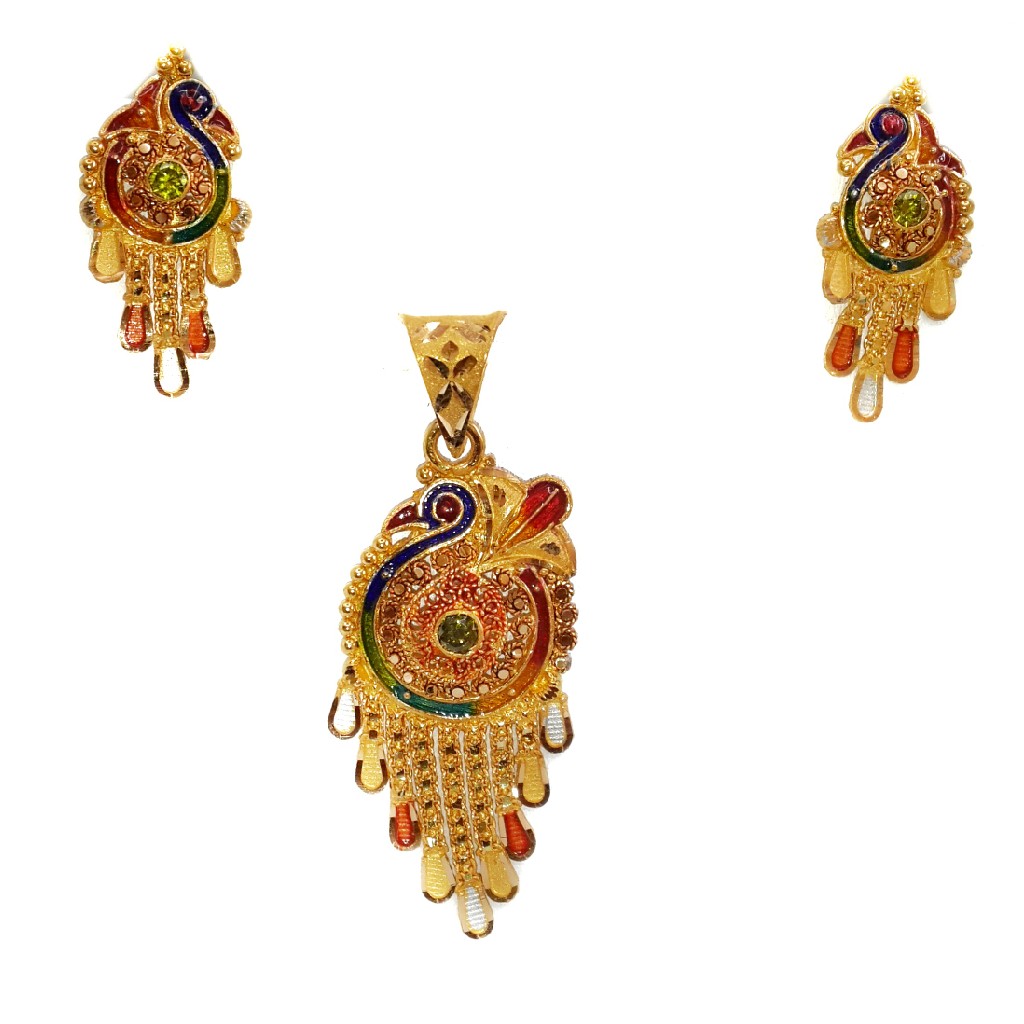22k kalkatti meenakari peacock pendant set mga - gsp006