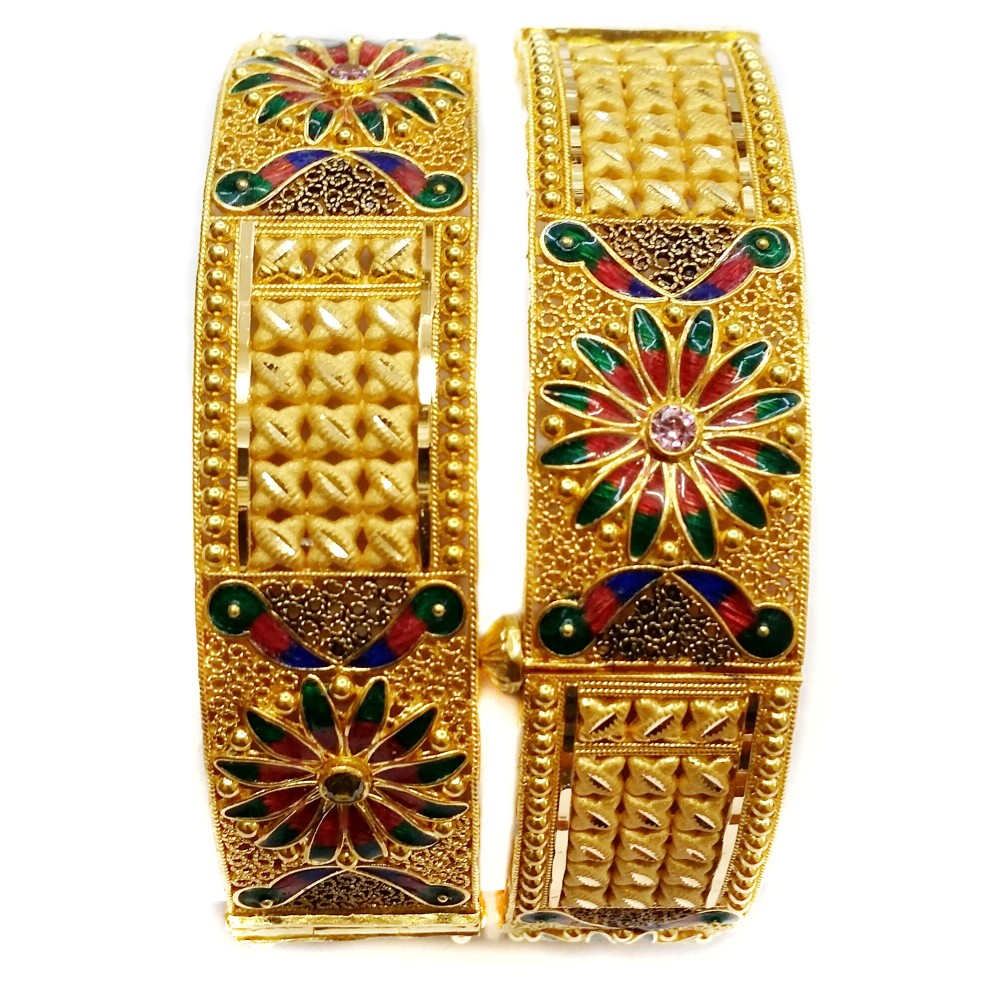 22k gold meenakari flower shape kada bangles mga - gp078