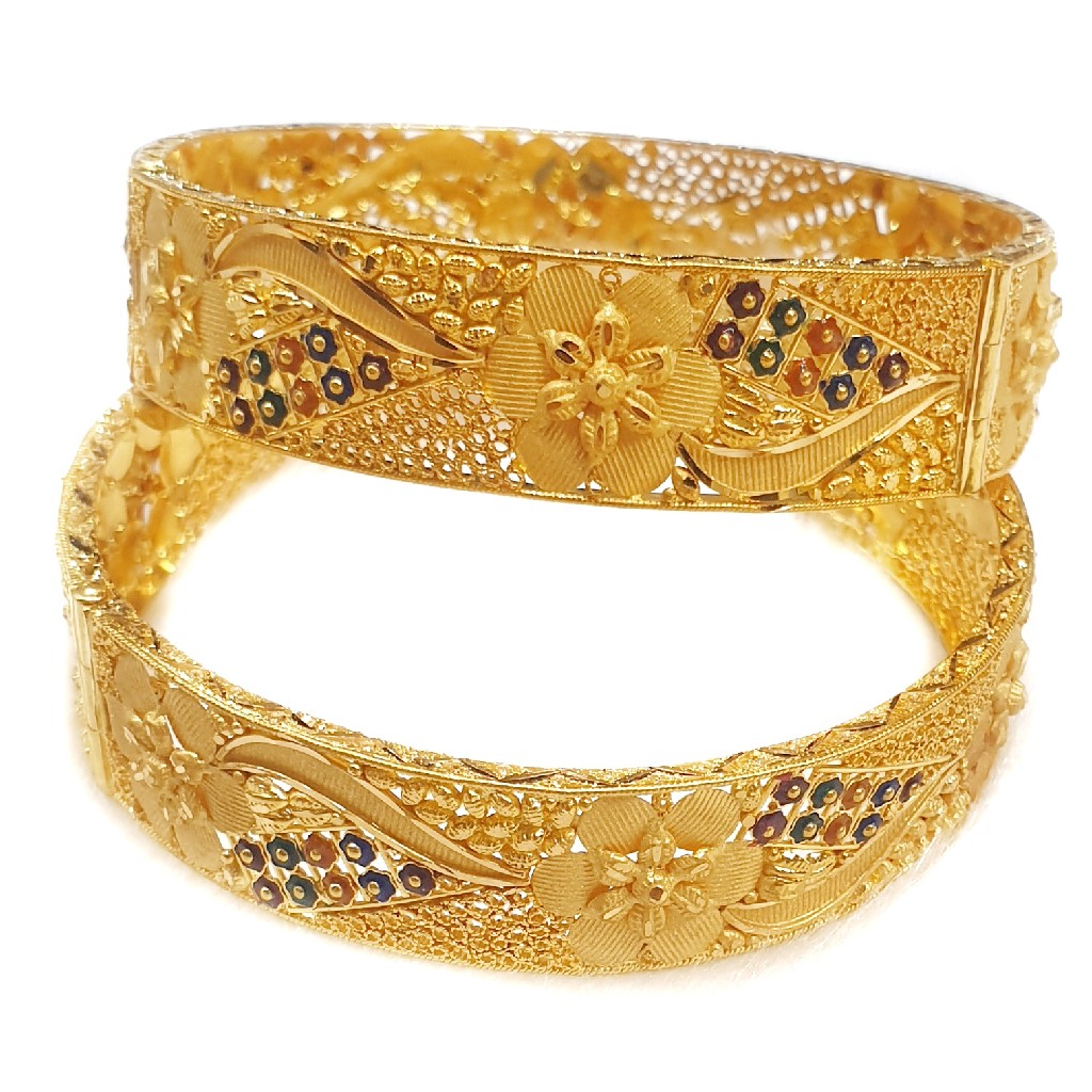 916 Gold Kalkatti Meenakari Flower Shape Kada Bangles MGA - GP073