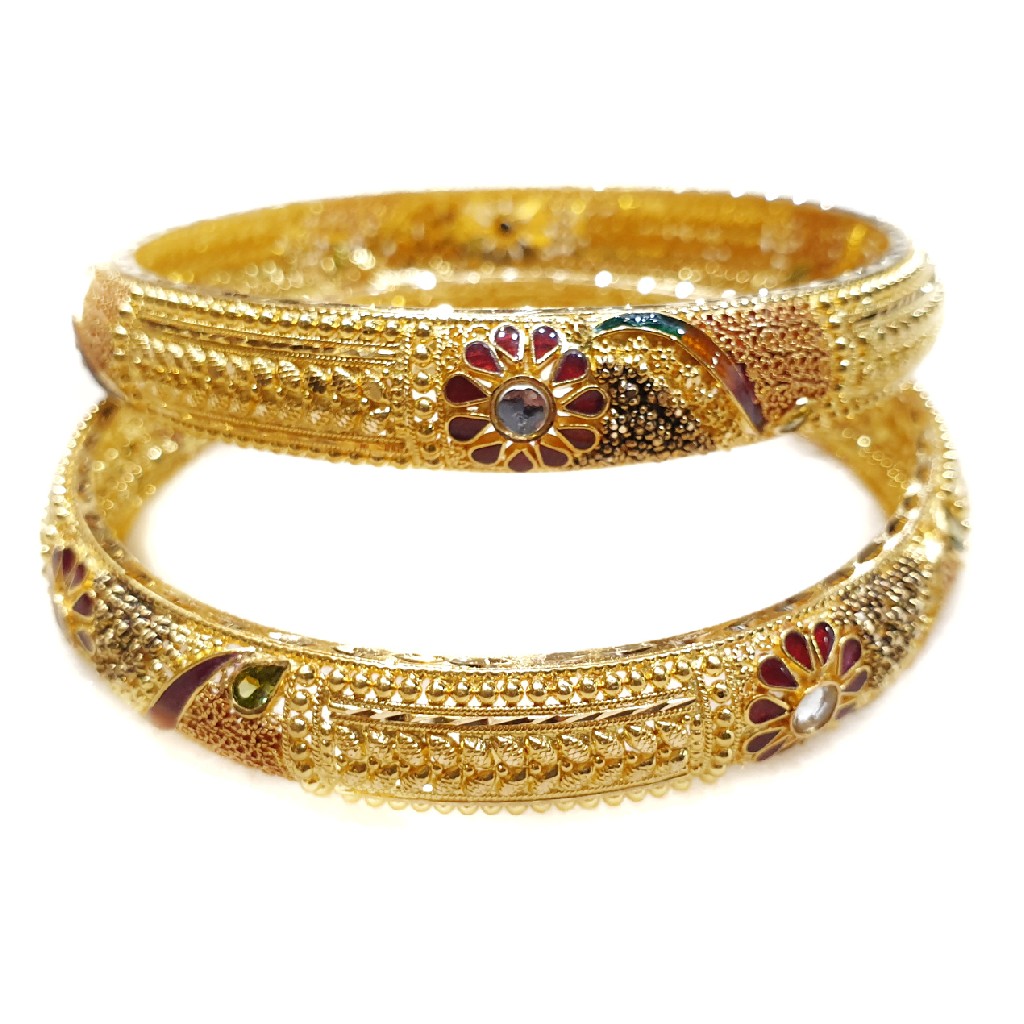 916 Gold Kalkatti Meenakari Flower Shape Kada Bangles MGA - GP070