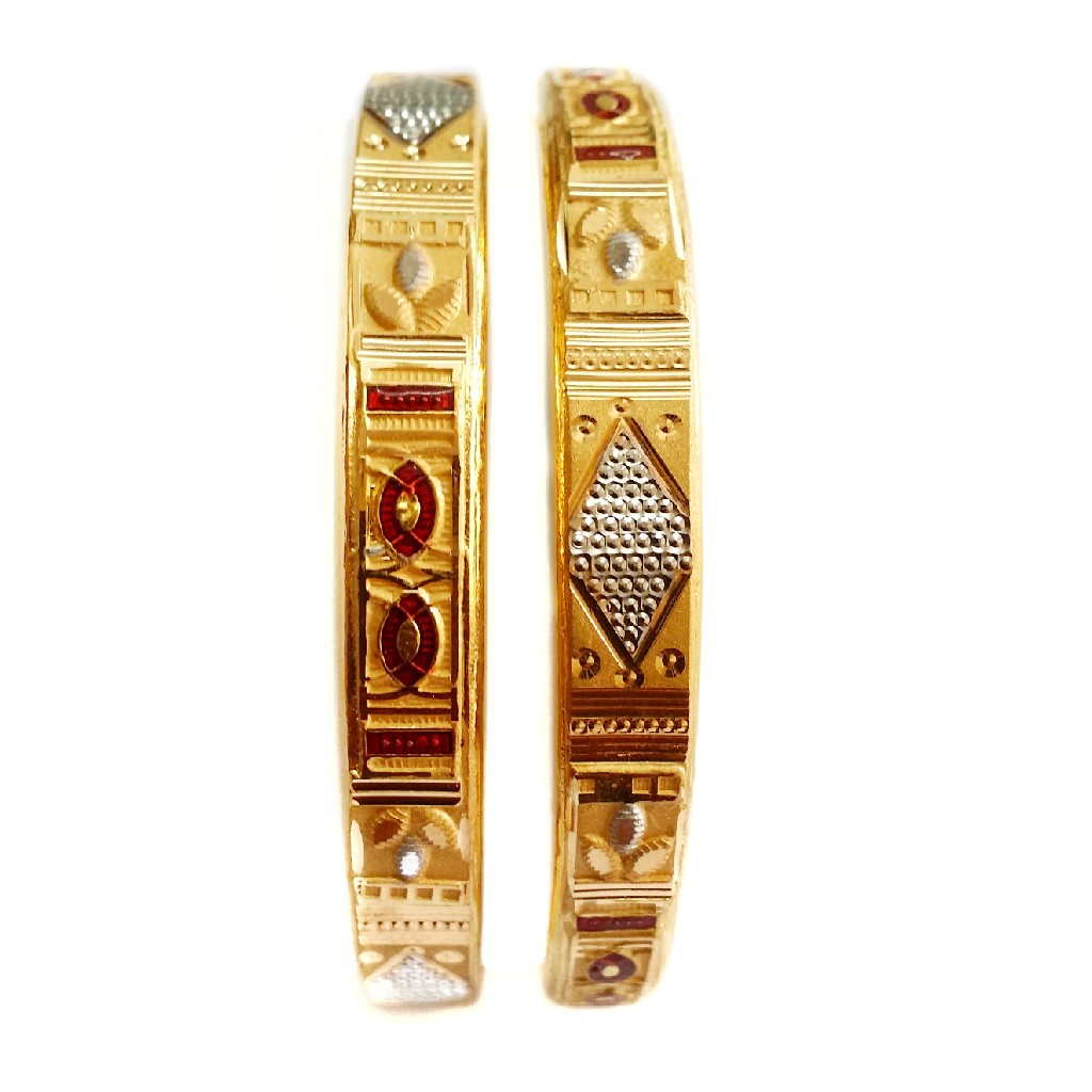 22k Gold Red Enamel Kadli Bangles MGA - GK046