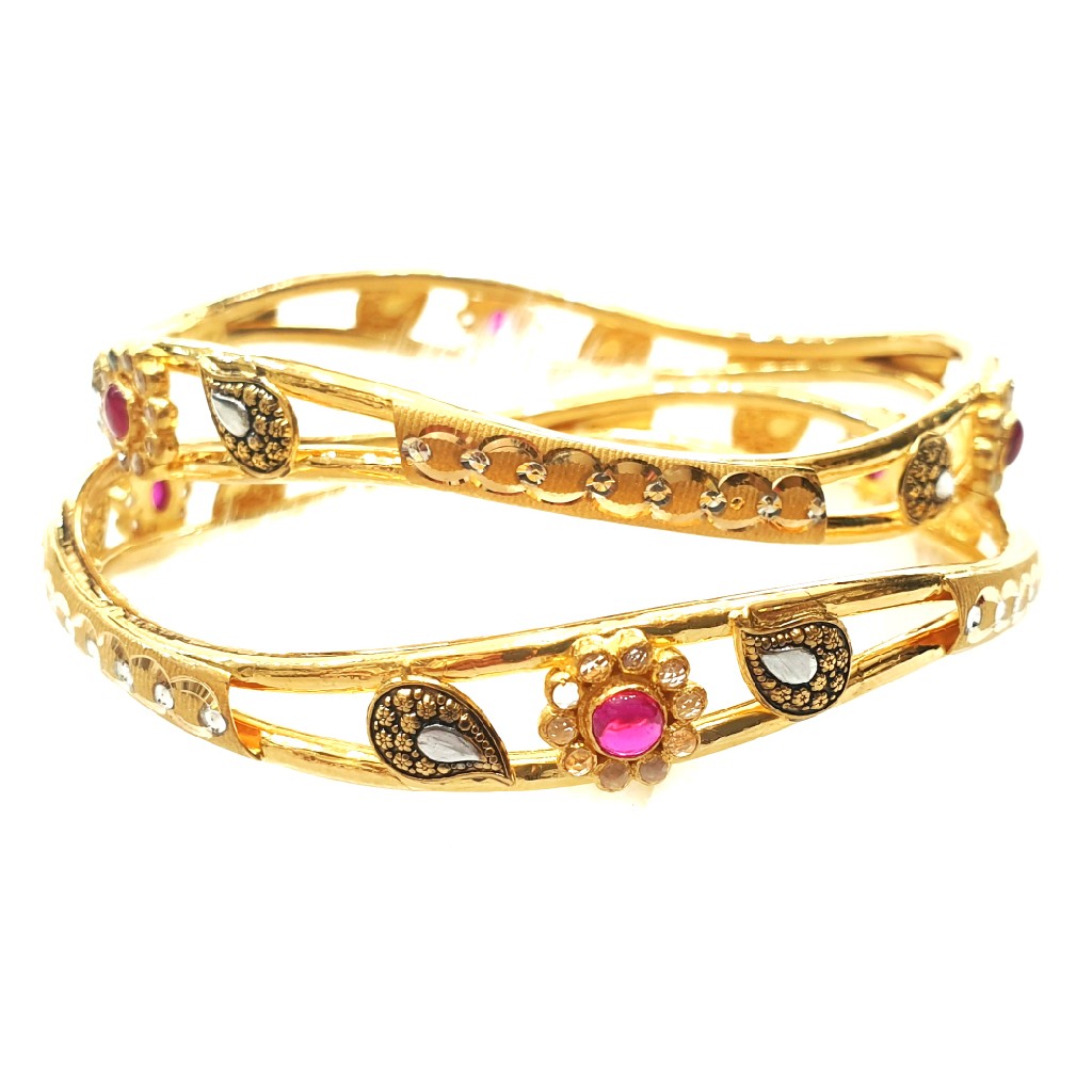 22k Gold Checkers diamond round shape fancy designer Kadli Bangles MGA - GK031