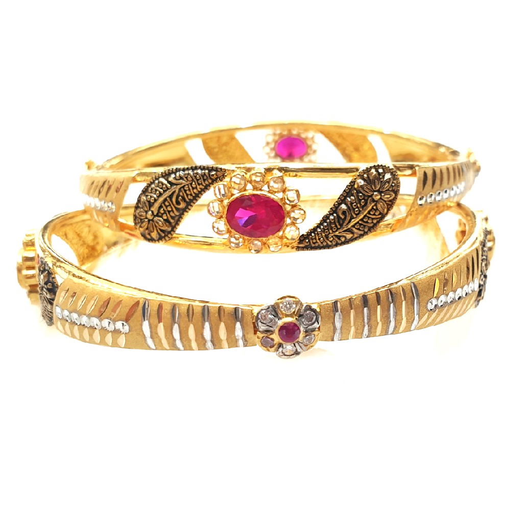 22k Gold Oval Shape Checkers Diamond With Oxidised copper Kadli Bangles MGA - GK030