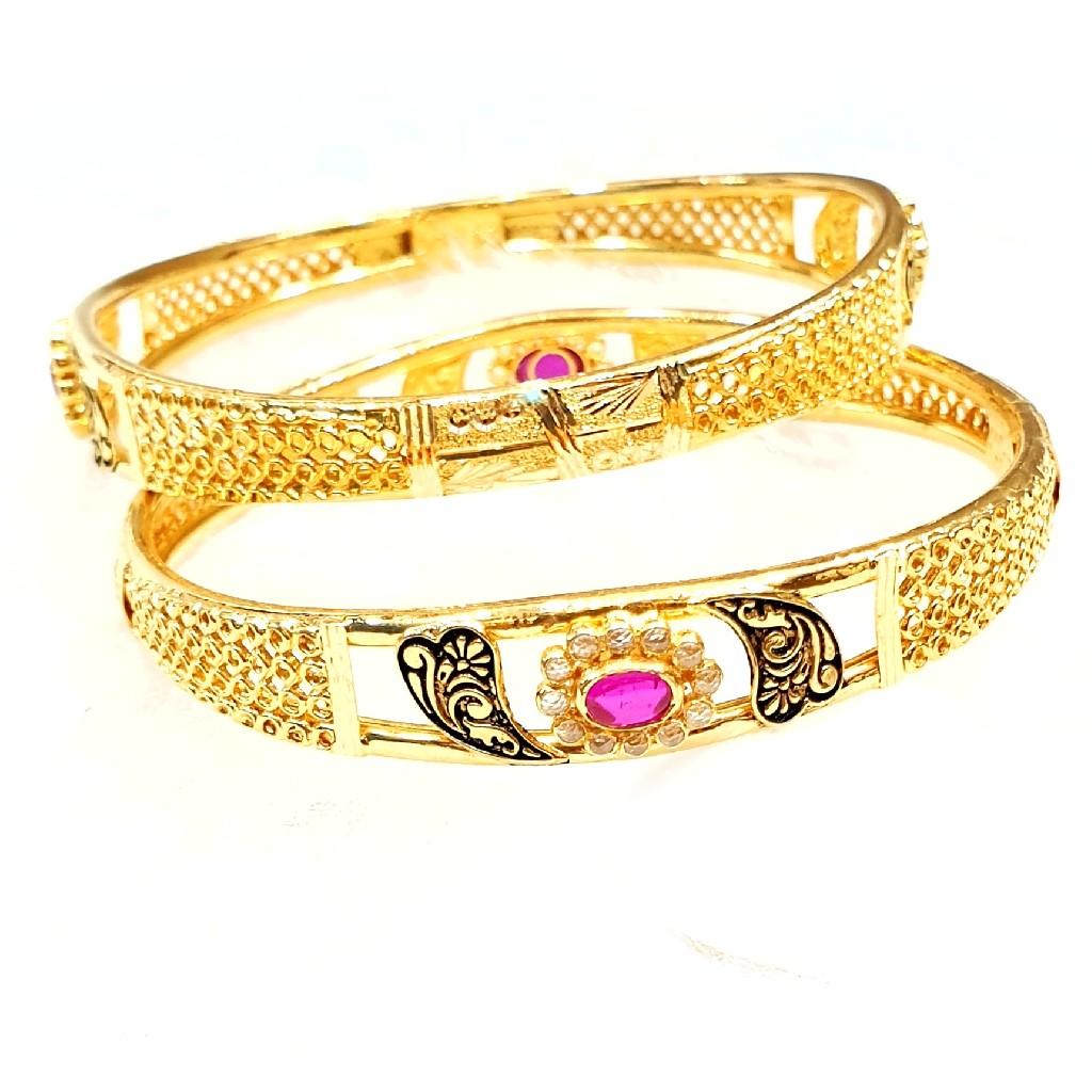 22k Gold Checkers Diamond Fancy Designer Copper Kadli Bangles MGA - GK029