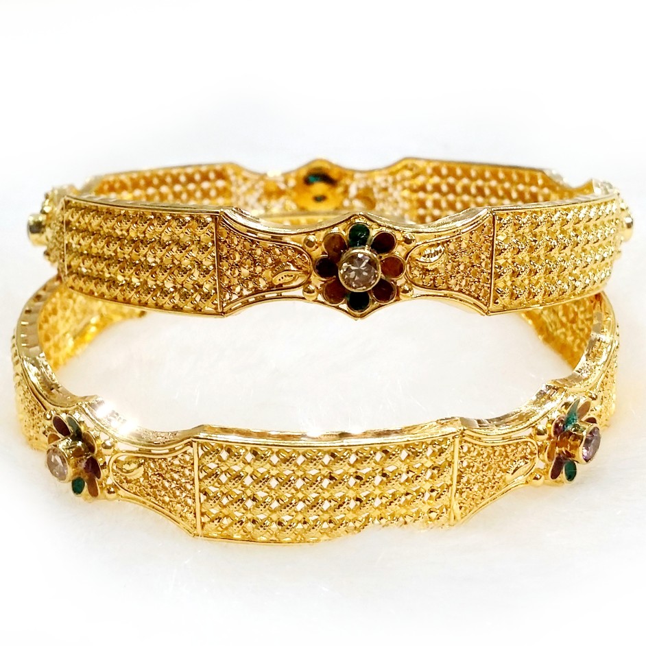 22k Gold Kalkatti Meenakari Flower Kada Bangles MGA - GP065