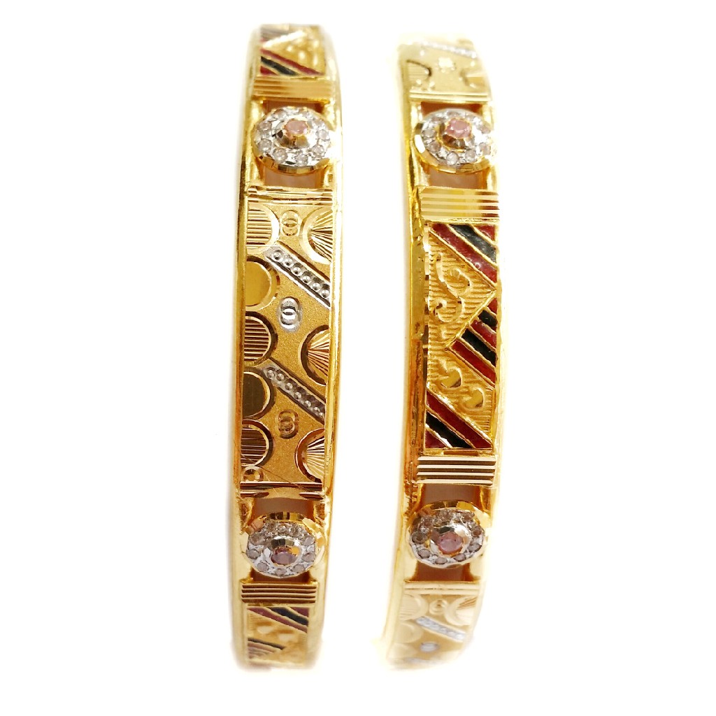 22k Gold CZ Diamond Meenakari Copper Kadli bangles MGA - GK012