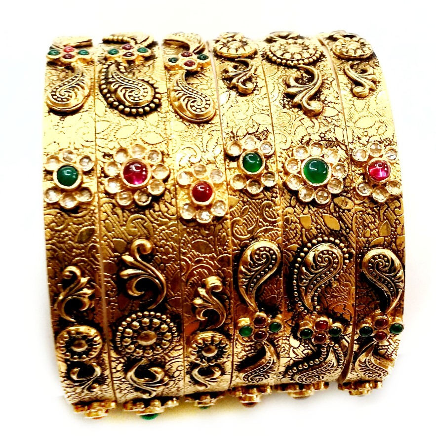 22k antique oxidised kada bangles mga - gp060