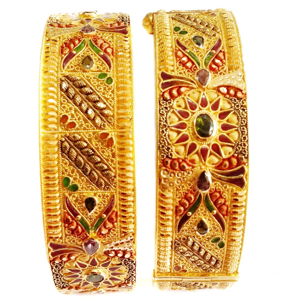 22k Gold Kalkatti Meenakari Patla Bangles MGA - GP047