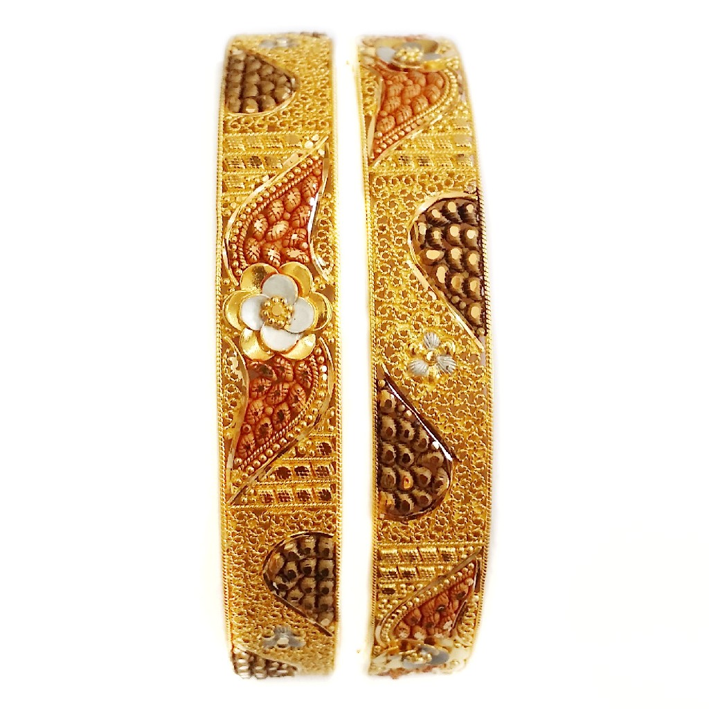 22k Gold Kalkatti Flower Shape Patla Bangles MGA - GP042
