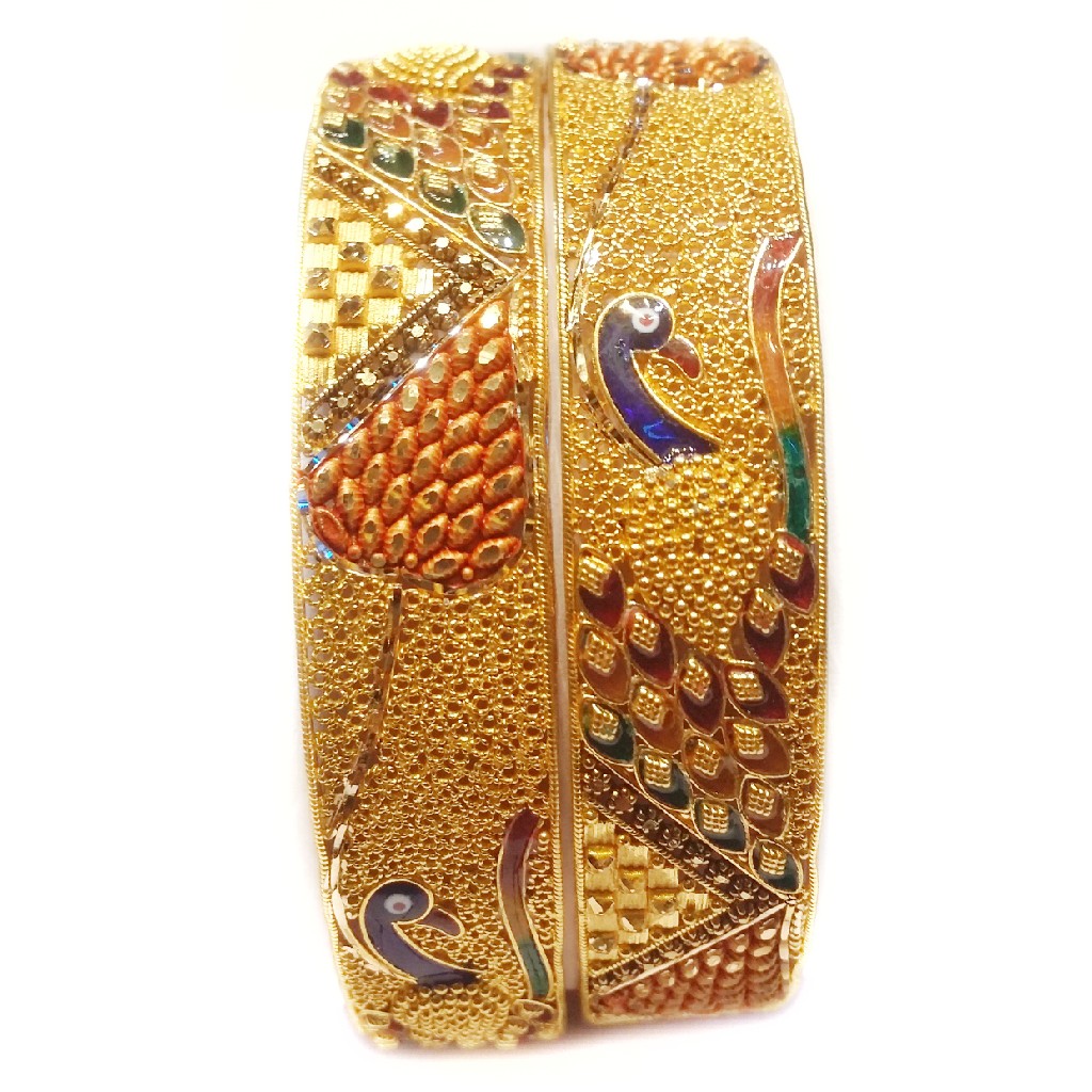 22k Gold Meenakari peacock Kada bangle MGA - GP027