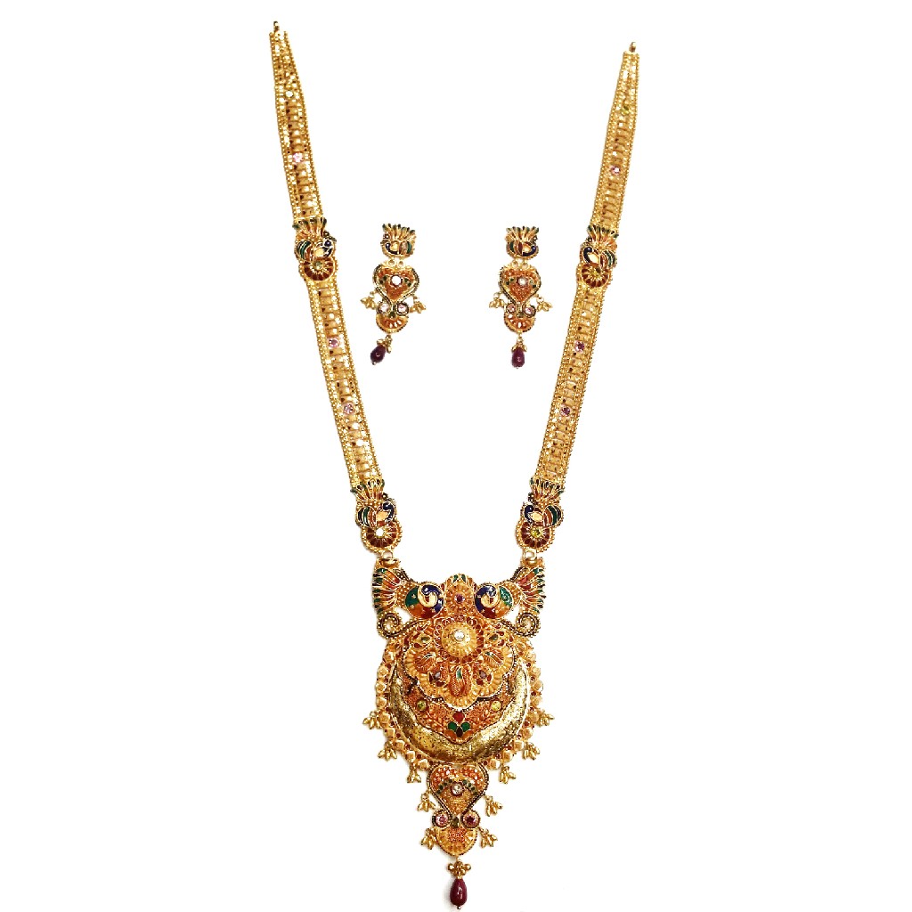 22k gold designer meenakari peacock necklace set mga -gls017