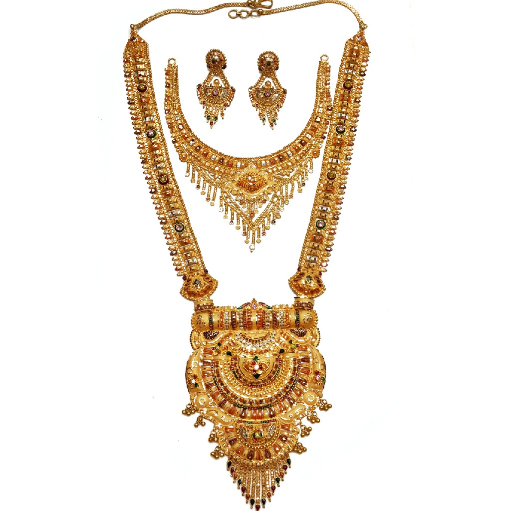 22k Gold Long Rajwadi With Half Necklace Set GLS015