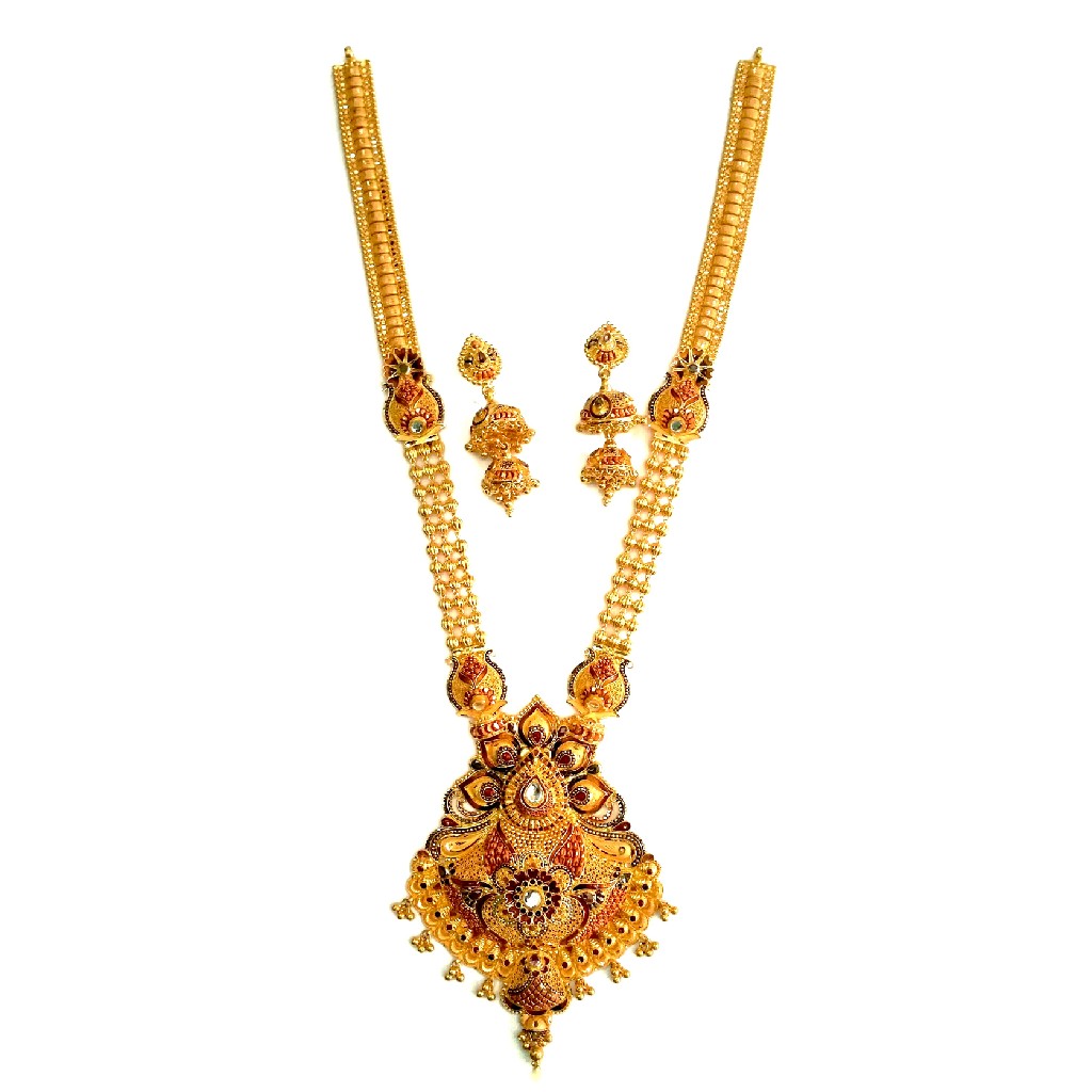 22k Gold Kalkatti Meenakari Long Necklace Set MGA - GLS013